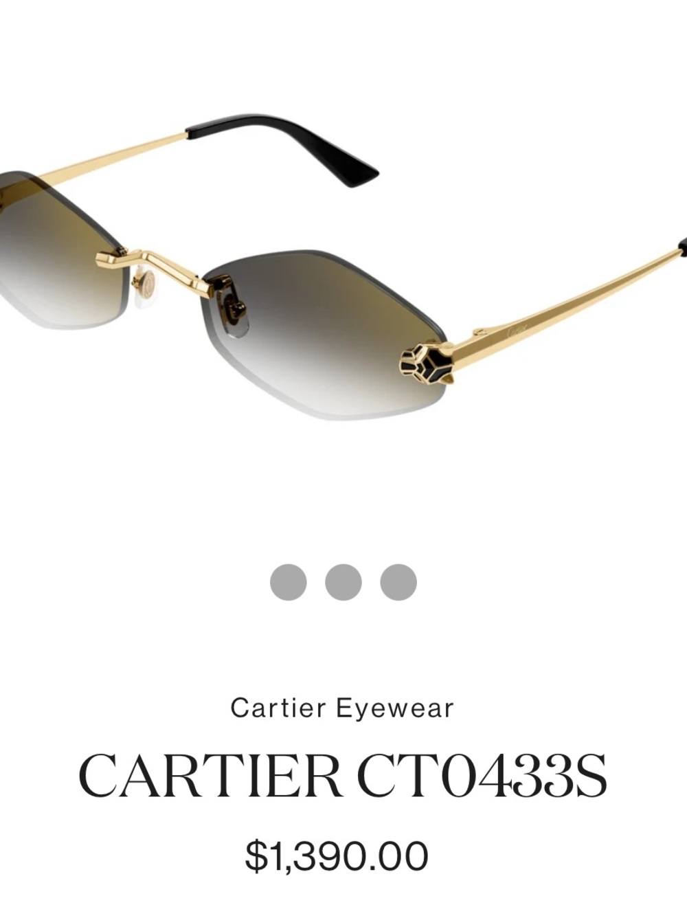 Cartier Women's Rimless Sunglasses - Gray Gradient Lenses with Gold Accents - Picture 4 of 4